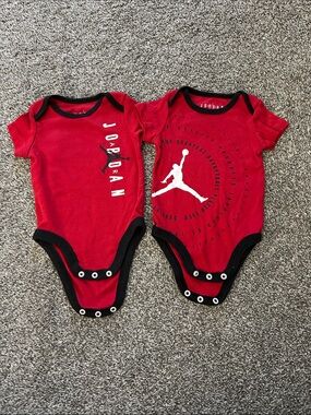 Jordan Red & Black Baby Onesies - 2 Pack 6 Months